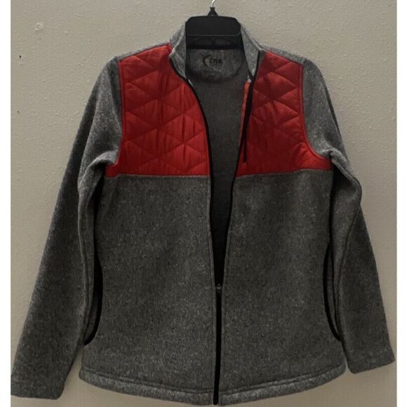 Zyia Women’s Sz Medium Red/Heathered Gray Quilted Ash Cabin Jacket - Picture 2 of 9